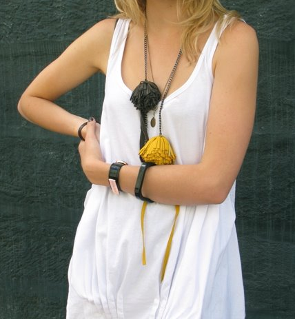 face hunter, leather necklace, pom pom, fringe, thelooksee