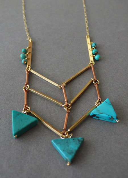 the look see, turquoise, triangle, christina beaulac, jewelry, vintage, fringe, bib, etsy, blog